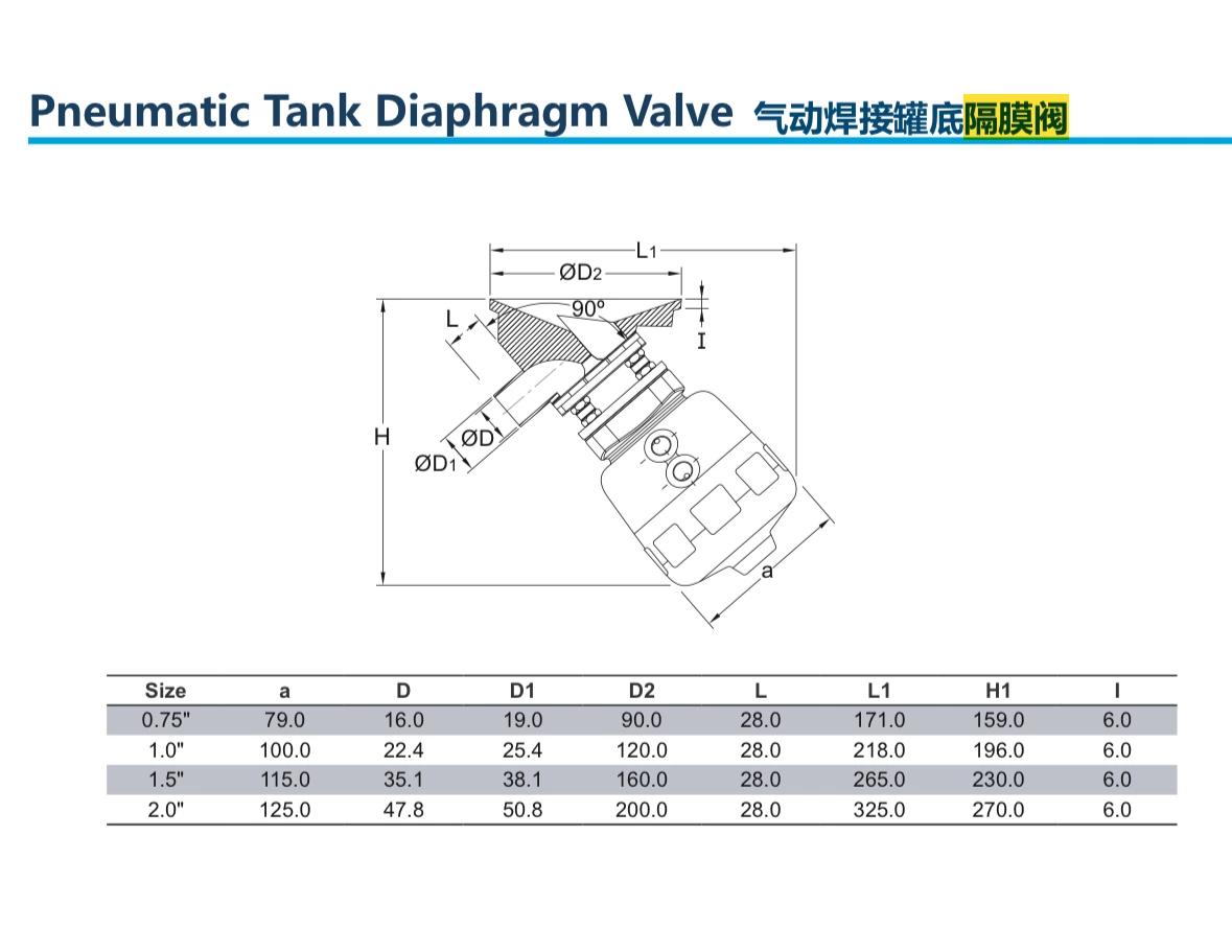 Pneumatic Diaphragm Tank Bottom Valve